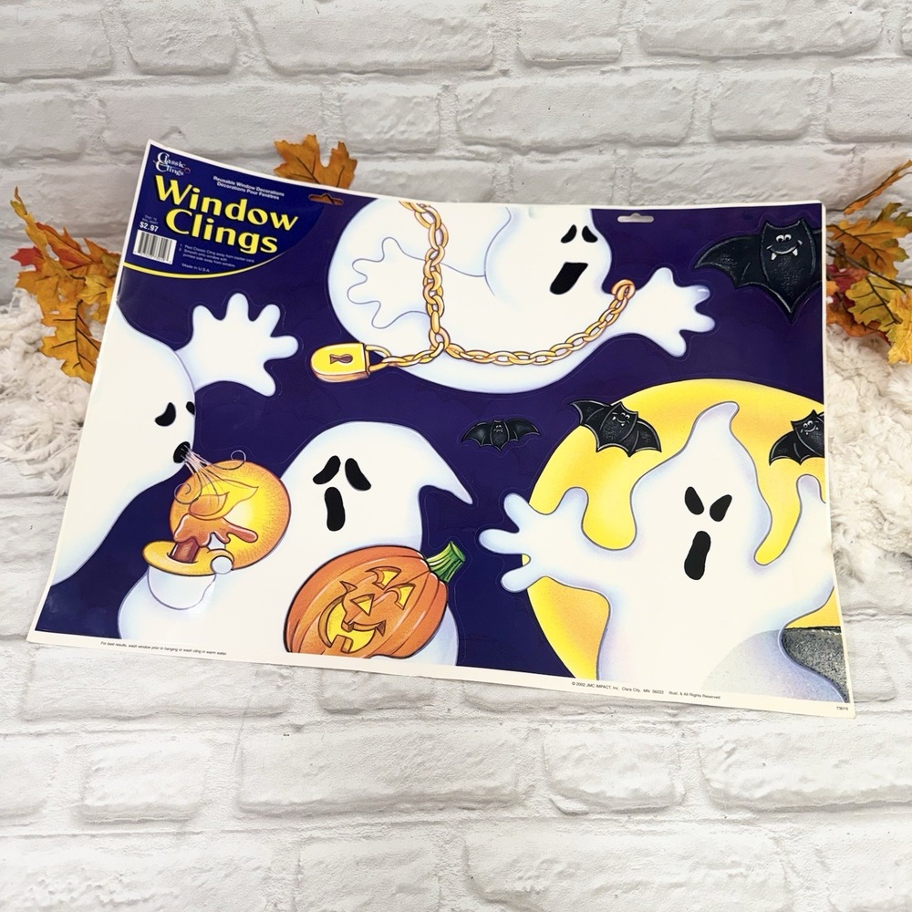 Vtg Halloween Window Clings Spooky Ghosts & Bats Large Holiday Nostalgic Décor